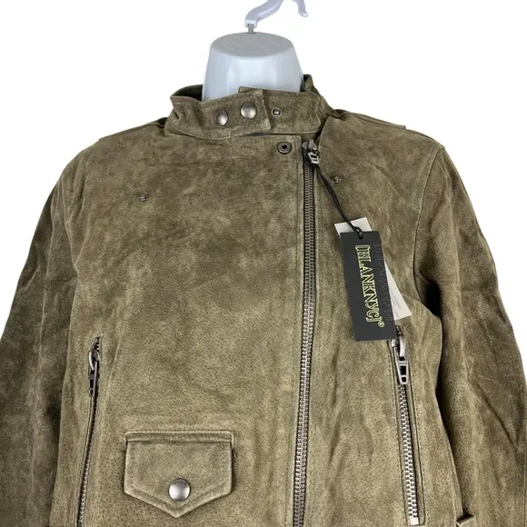 NEW BLANKNYC Cropped Suede Moto Boho Jacket Rosemary Green 100% Leather Jacket