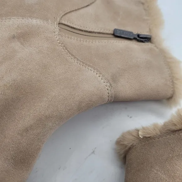 New Blondo womens 9.5 Haven Boots Faux Fur Suede Waterproof Booties Sand Beige