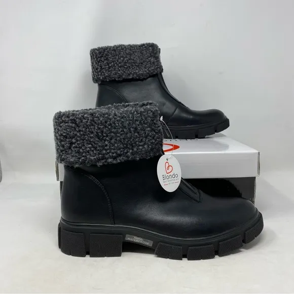 NEW Blondo Women’s Plaka Echo Leather Waterproof Front Zip Boots Size 9.5