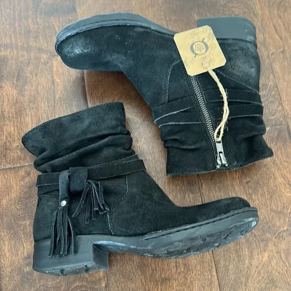 NEW BORN Kenya Black Distressed Fringe Moto heel ankle boots women size 6