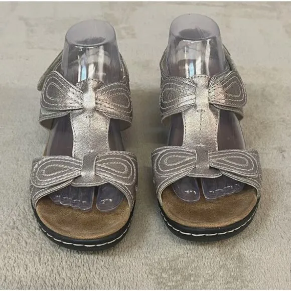 NEW Clarks Size 9M Bronze Metallic Leather Wedge Slide Sandals Strap 65783