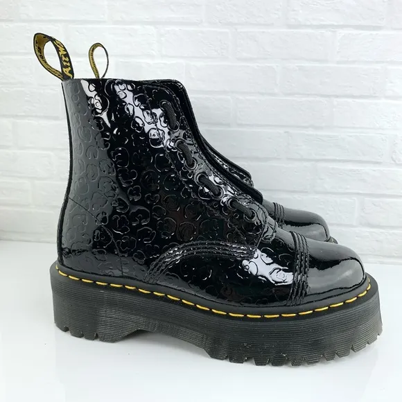 NEW! Dr Martens Sinclair Leopard Emboss Patent Leather Platform Boots Sz W7 UK 5