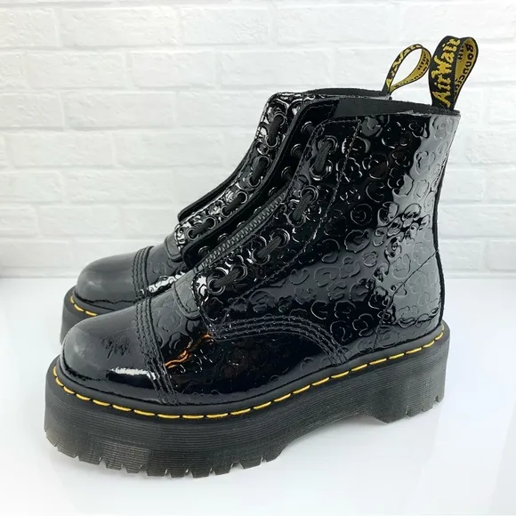 NEW! Dr Martens Sinclair Leopard Emboss Patent Leather Platform Boots Sz W7 UK 5
