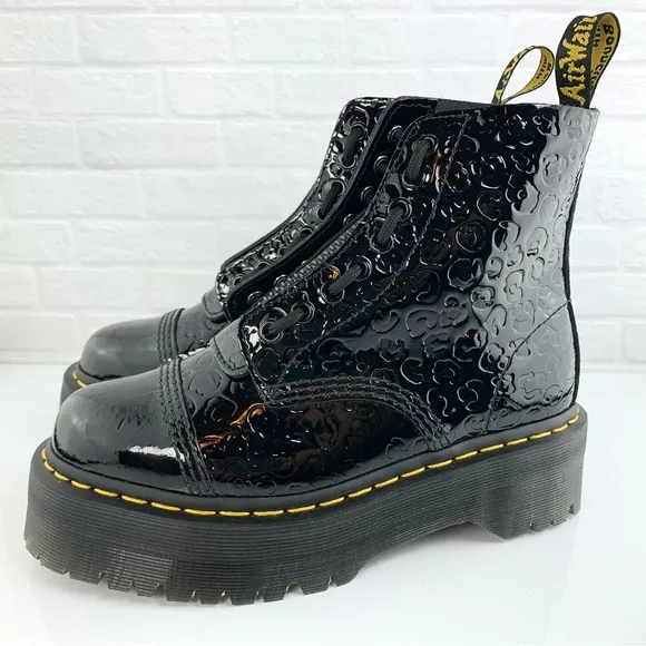NEW! Dr Martens Sinclair Leopard Emboss Patent Leather Platform Boots Sz W7 UK 5