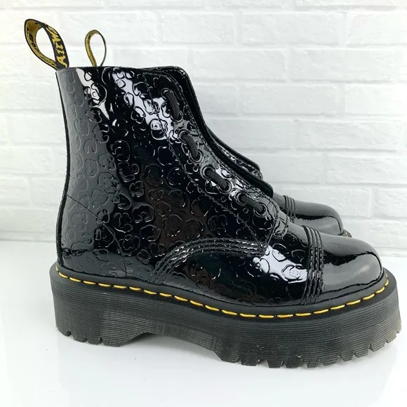 NEW! Dr Martens Sinclair Leopard Emboss Patent Leather Platform Boots Sz W7 UK 5