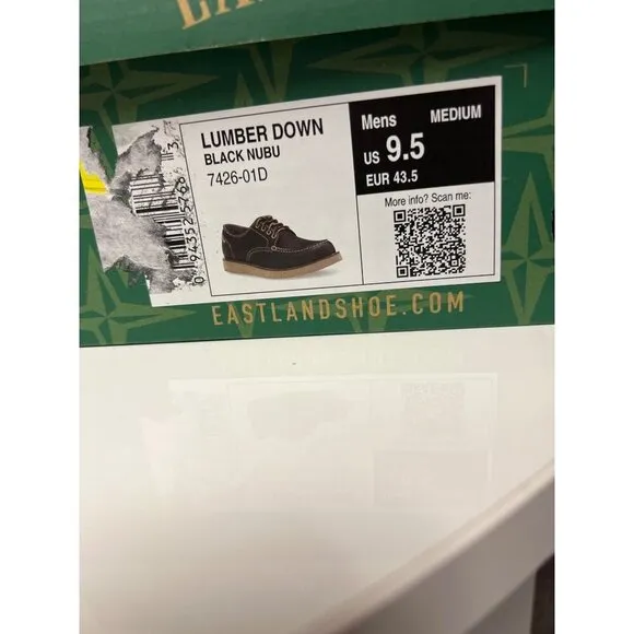 NEW! Eastland Lumber Down Oxford Black Leather Memory Foam Shoes Men's Size 9.5