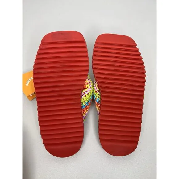 New Farm Rio Colorful Puffy Crochet Flip Flop Sandals Shoes Tropical Size 5