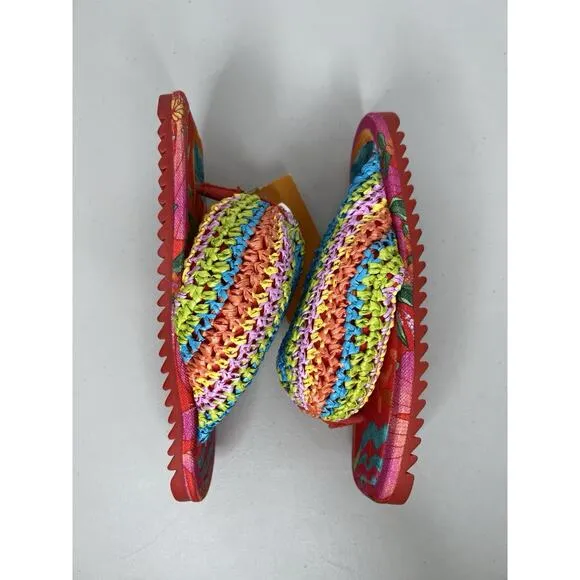 New Farm Rio Colorful Puffy Crochet Flip Flop Sandals Shoes Tropical Size 5