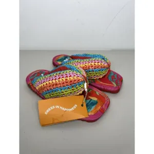 New Farm Rio Colorful Puffy Crochet Flip Flop Sandals Shoes Tropical Size 5