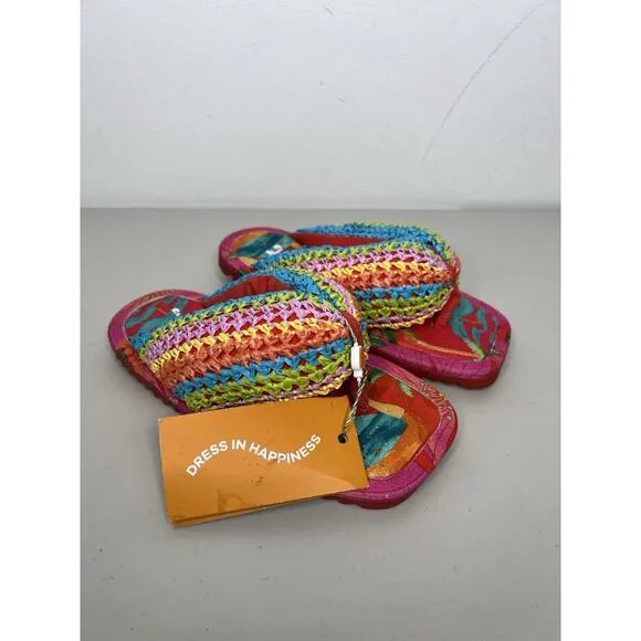 New Farm Rio Colorful Puffy Crochet Flip Flop Sandals Shoes Tropical Size 5