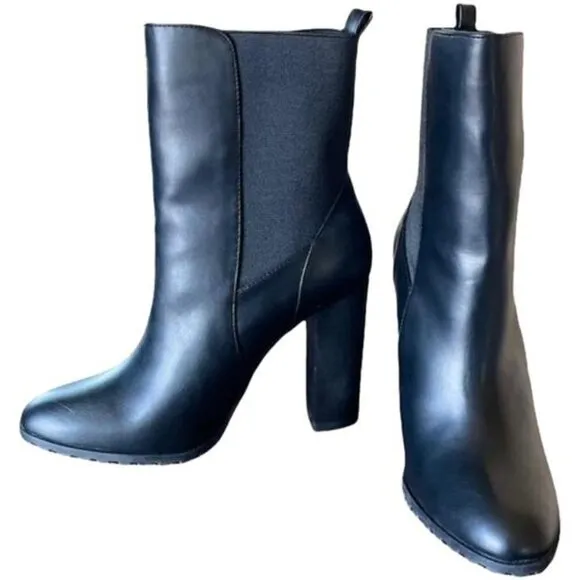NEW French Connection Jenna Vegan Black Leather Heeled Boots SZ 10