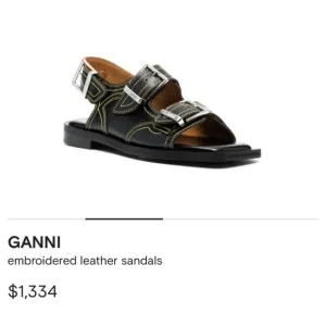 NEW Ganni Embroidered Western Dual Buckle Leather Sandals size EU40 US 9 Black