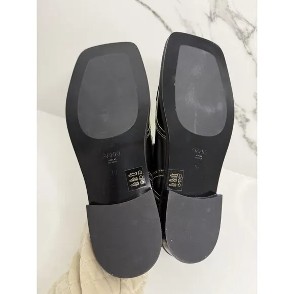 NEW Ganni Embroidered Western Dual Buckle Leather Sandals size EU40 US 9 Black