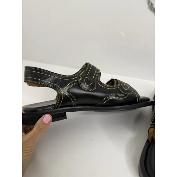 NEW Ganni Embroidered Western Dual Buckle Leather Sandals size EU40 US 9 Black