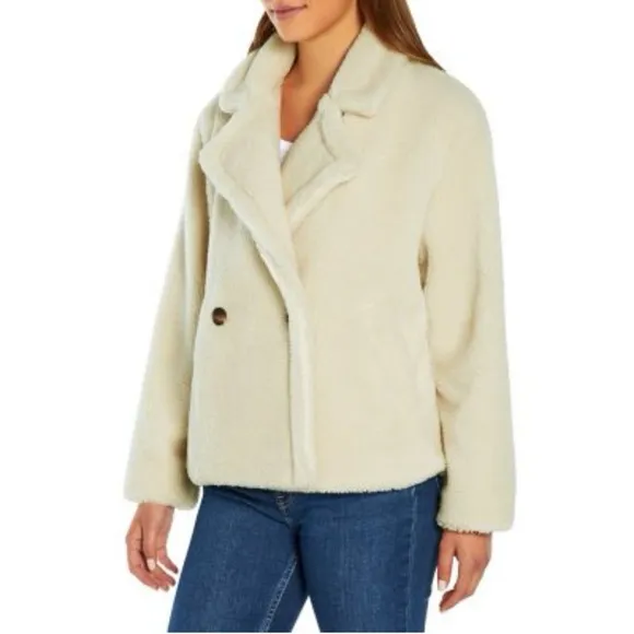 NEW Gap Ladies Sherpa Moto Jacket cream birch white size medium M fleece soft