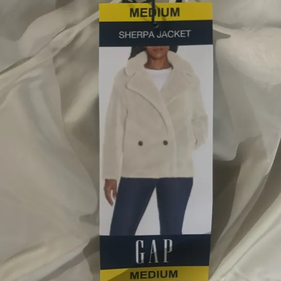NEW Gap Ladies Sherpa Moto Jacket cream birch white size medium M fleece soft
