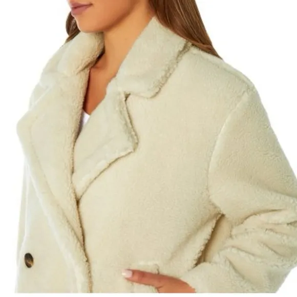 NEW Gap Ladies Sherpa Moto Jacket cream birch white size medium M fleece soft