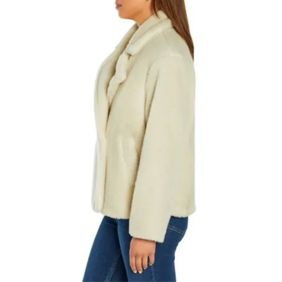 NEW Gap Ladies Sherpa Moto Jacket cream birch white size medium M fleece soft