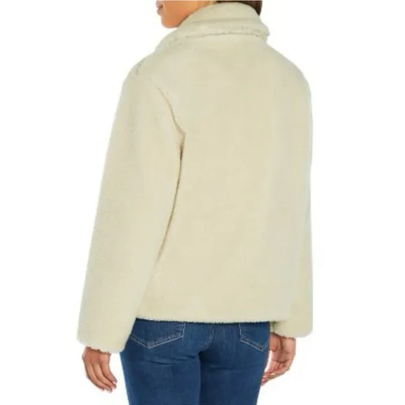NEW Gap Ladies Sherpa Moto Jacket cream birch white size medium M fleece soft