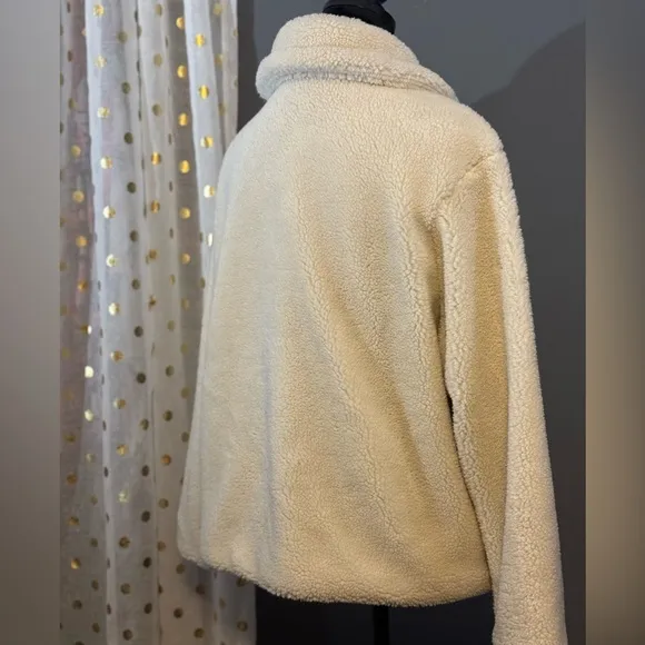 NEW Gap Ladies Sherpa Moto Jacket cream birch white size medium M fleece soft