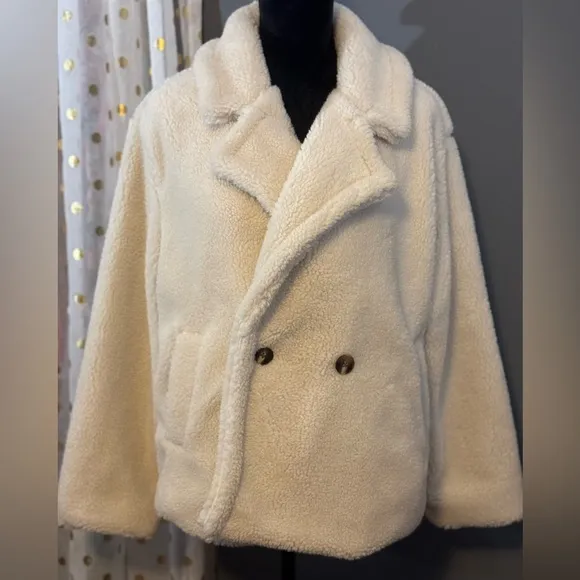 NEW Gap Ladies Sherpa Moto Jacket cream birch white size medium M fleece soft