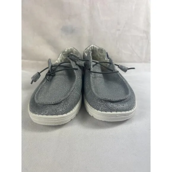 NEW Hey Dude Wendy Men's 12 Slip-On Shoes Stretch Sparkling Grey Casual Silver