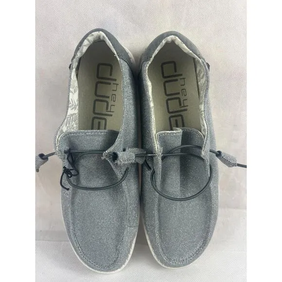NEW Hey Dude Wendy Men's 12 Slip-On Shoes Stretch Sparkling Grey Casual Silver