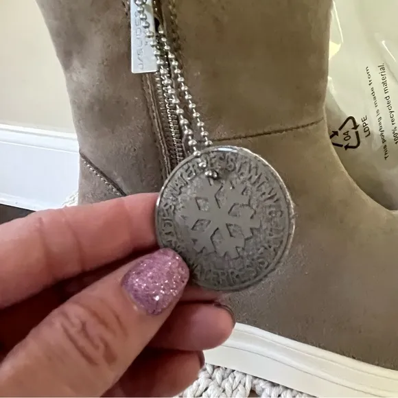 New in Box J/Slides Taupe Suede Lux Faux Fur-Lined, Truly Double-Zip Ankle Boots