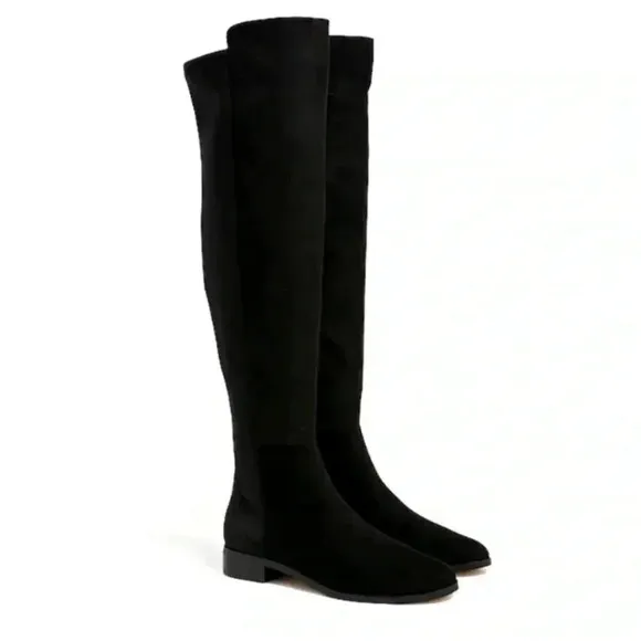 New J CREW Over the Knee Boots Black Suede