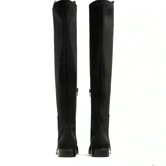 New J CREW Over the Knee Boots Black Suede