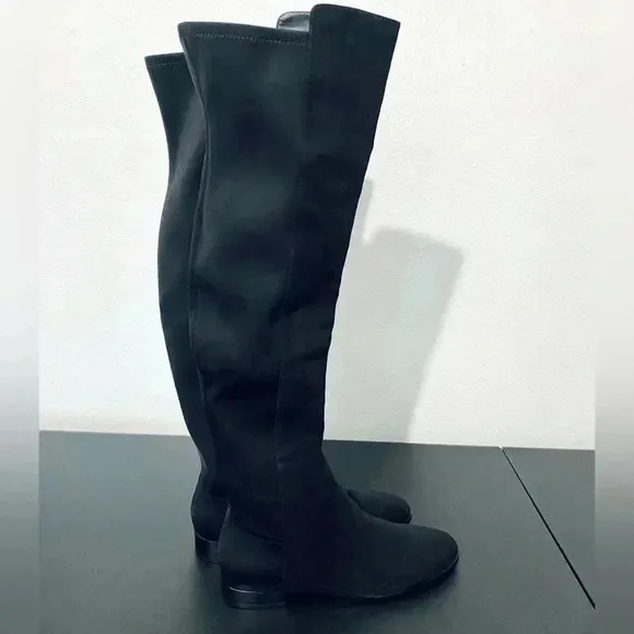 New J CREW Over the Knee Boots Black Suede