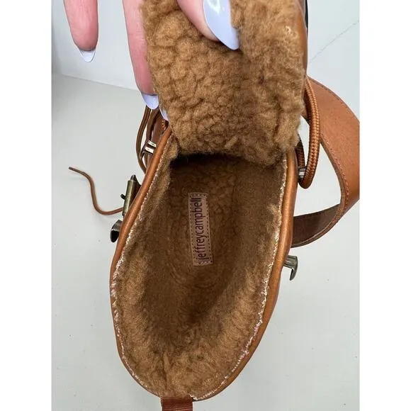 New Jeffrey Campbell Accel Boot Lugged Sole Faux Fur Ankle Booties Tan Size 7