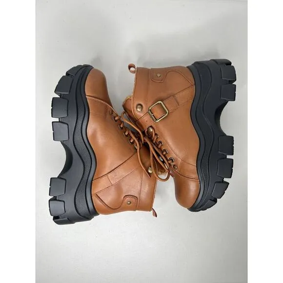 New Jeffrey Campbell Accel Boot Lugged Sole Faux Fur Ankle Booties Tan Size 7