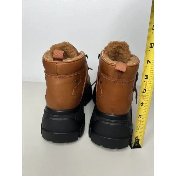 New Jeffrey Campbell Accel Boot Lugged Sole Faux Fur Ankle Booties Tan Size 7