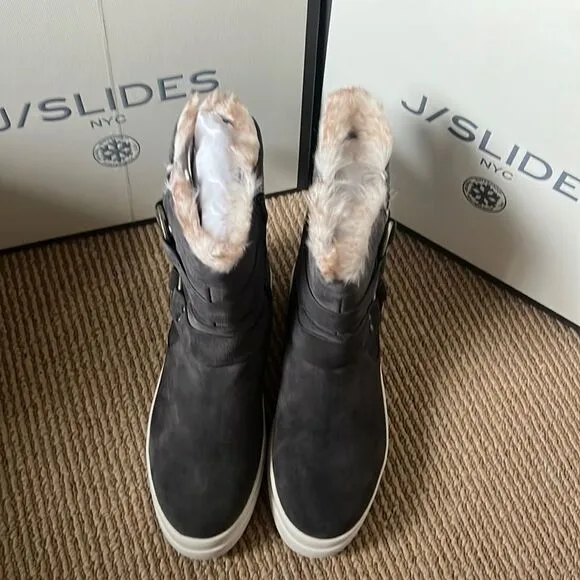 NEW- J/slides faux fur waterproof boots tan suede 8.5