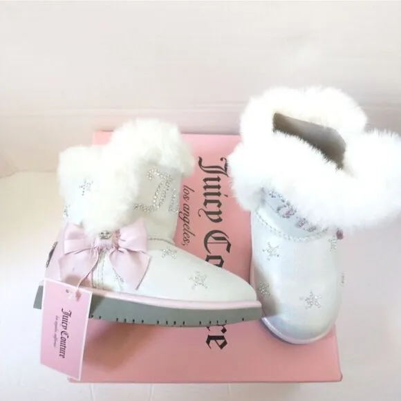 New! JUICY COUTURE Little Girls Glitter Rhinestone Logo Faux Fur Boots Booties 7