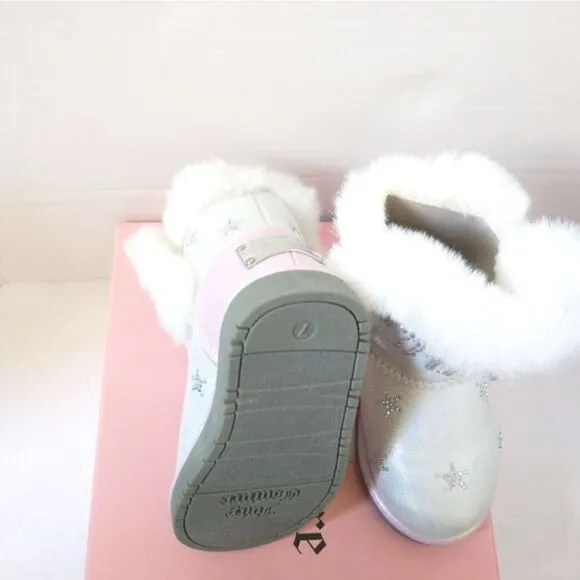 New! JUICY COUTURE Little Girls Glitter Rhinestone Logo Faux Fur Boots Booties 7