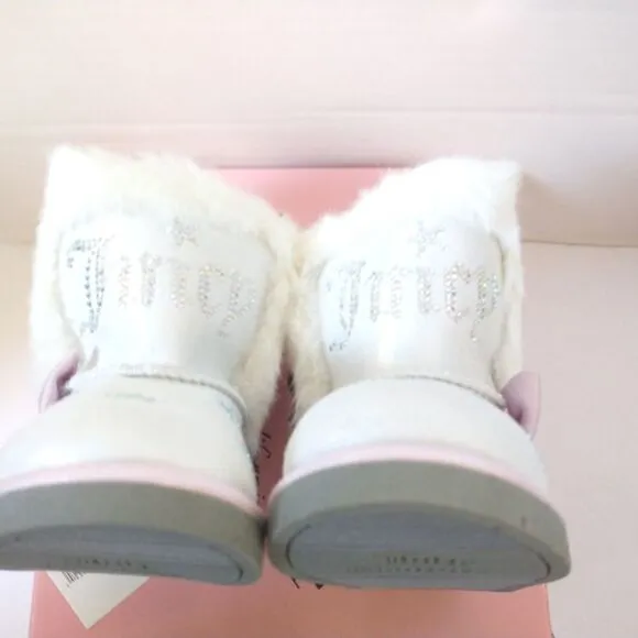 New! JUICY COUTURE Little Girls Glitter Rhinestone Logo Faux Fur Boots Booties 7