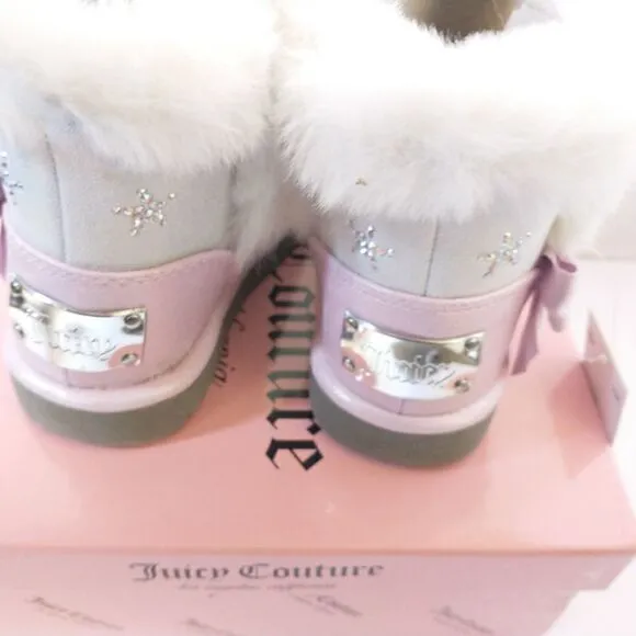 New! JUICY COUTURE Little Girls Glitter Rhinestone Logo Faux Fur Boots Booties 7
