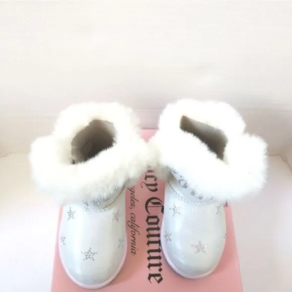 New! JUICY COUTURE Little Girls Glitter Rhinestone Logo Faux Fur Boots Booties 7