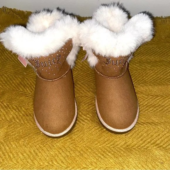 NEW Juicy Couture Toddler Girls Boots With Bling and Faux Fur Size 8 ~