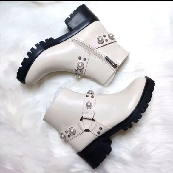 New Karl Lagerfeld PARIS Pixie Embellished Moto boots