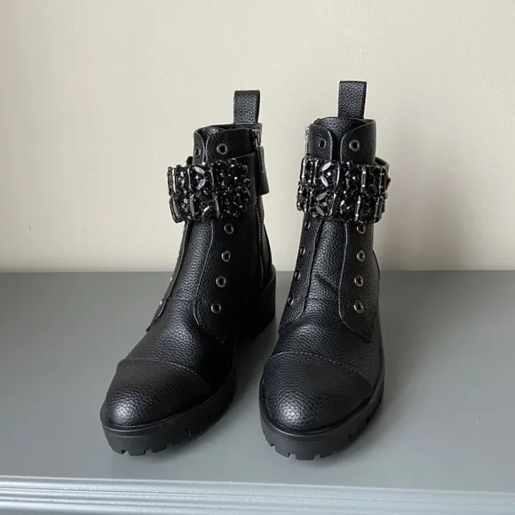 New Karl Lagerfeld Payson Combat Embellished Boots​​​​