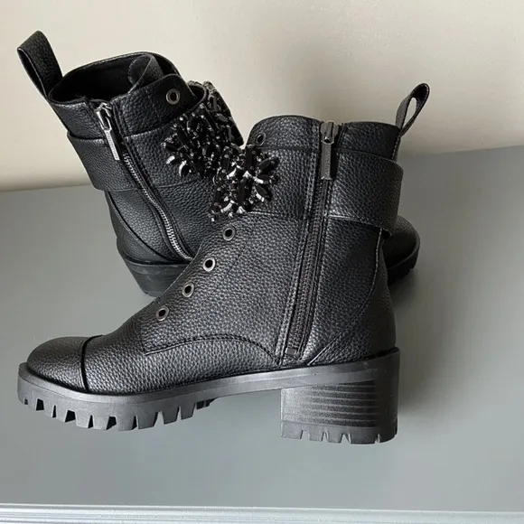 New Karl Lagerfeld Payson Combat Embellished Boots​​​​