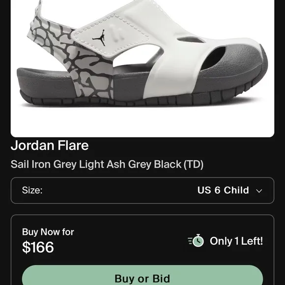NEW Kids' Nike White and Gray Sandals - Jordan Flare