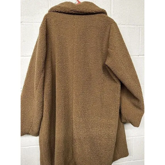 NEW Lane Bryant teddy jacket plus size 22/24 3X brown pockets mid length cozy