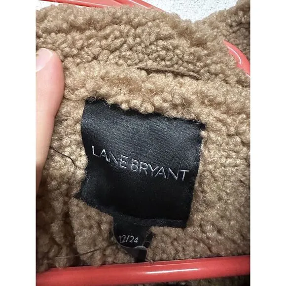 NEW Lane Bryant teddy jacket plus size 22/24 3X brown pockets mid length cozy