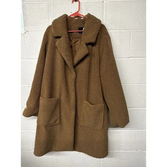 NEW Lane Bryant teddy jacket plus size 22/24 3X brown pockets mid length cozy