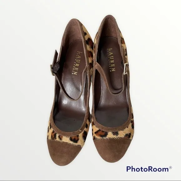 NEW LAUREN RALPH LAUREN Calf Hair Leopard Print Mary Jane Heels, Size 7B