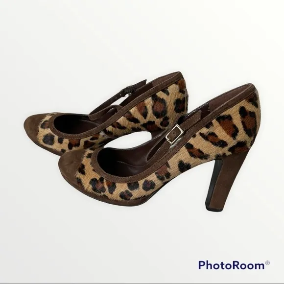NEW LAUREN RALPH LAUREN Calf Hair Leopard Print Mary Jane Heels, Size 7B